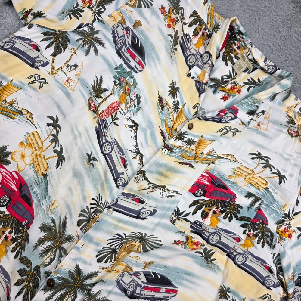 Islander Hawaiian Shirt Mens 4X Multicolor Classic Car Tropical Rayon Button Up
